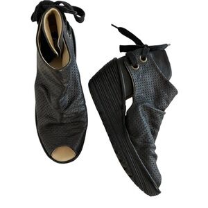 Fly London Black Lace-Up Peep-Toe wedges